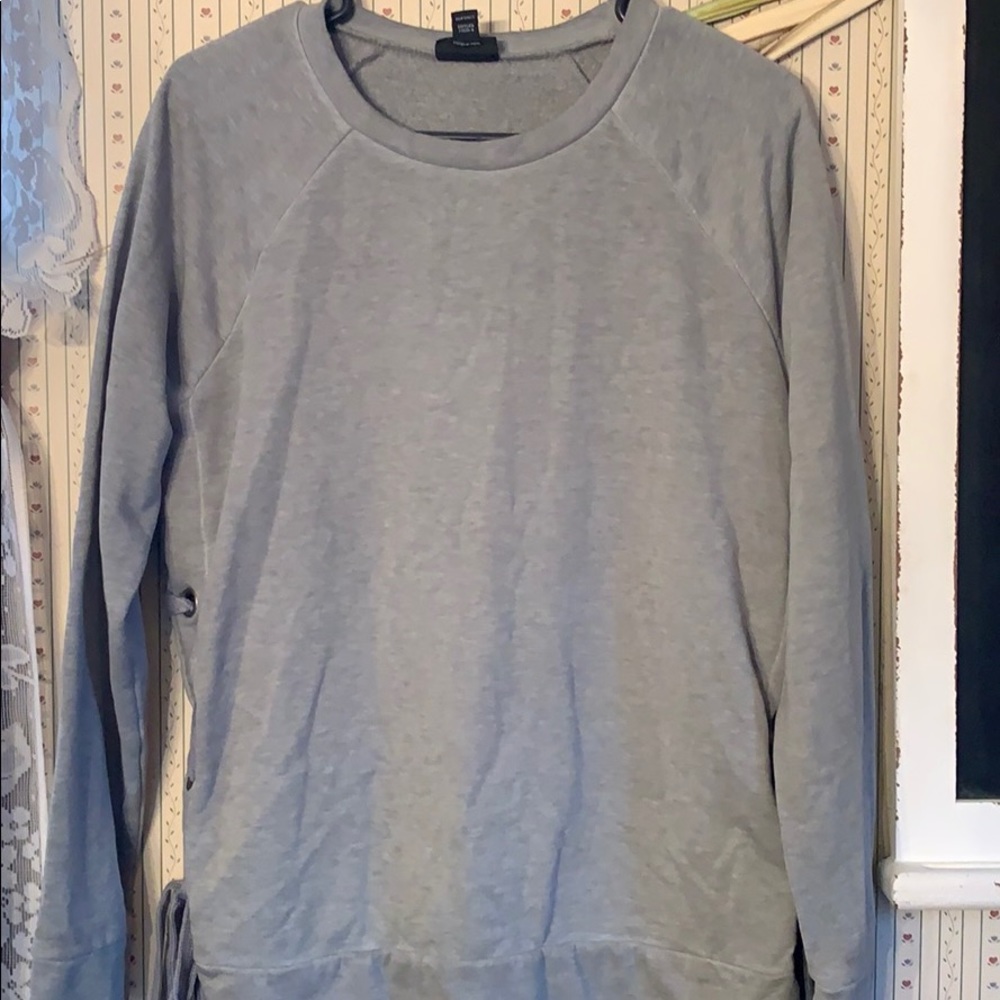 Grey crew neck lace up sweater